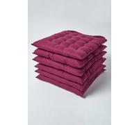 HOMESCAPES Plum Seat Pads for Dining Chair, Set of 6 100% Cotton Chair Pads with Straps, 40x40 cm