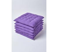 Homescapes 6 Pack Seat Pads Luxury 100% Cotton Indoor Outdoor Garden Cushion, 40Cm In Purple Purple 40cm x 40cm