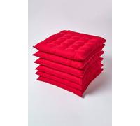 Homescapes 6 Pack Seat Pads Luxury 100% Cotton Indoor Outdoor Garden Cushion, 40Cm In Red Red 40cm x 40cm