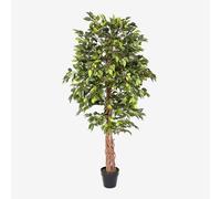 HOMESCAPES 6ft Artificial Ficus Tree - Tall Artificial Plant Indoor with Real Wood Trunk & Lifelike Green Leaves Decorative Faux, Fake Plant with Pot for Home, Office, Living Room