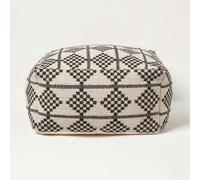 HOMESCAPES Adana Handwoven Textured Natural & Black Pouffe Bean Cube