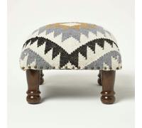 HOMESCAPES Agra Handwoven Kilim Footstool - 40 x 40 cm