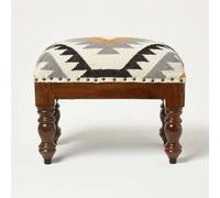Homescapes Handwoven Kilim Footstool 50 x 30 cm in Gold Homescapes Gold 50 x 30 cm