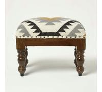 HOMESCAPES Agra Handwoven Kilim Footstool - 50 x 30 cm