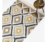 Homescapes Agra Handwoven Ochre Gold, Silver Grey And Black Diamond Pattern Kilim Wool Rug, 120 X 170 Cm