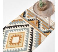 Homescapes Agra Handwoven Ochre Gold, Silver Grey And Black Diamond Pattern Kilim Wool Rug, 66 X 200 Cm