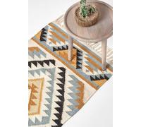Agra Handwoven Pattern Kilim Wool Hall Runner, 66 x 200 cm Homescapes Multi 66cm x 200cm