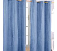 Homescapes Plain Cotton Ready Made Eyelet Curtain Pair In Mid Blue Mid Blue 117cm width x 137cm drop
