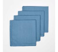 HOMESCAPES Premium Blue Cloth Napkins, Set of 4, Handcrafted, Plain 100% Cotton Fabric Napkins, Washable & Reusable, Dinner Table Napkins for Parties, Events & Weddings - Airforce Blue, 45 x 45cm