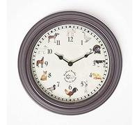 HOMESCAPES Animal Song Wall Clock with 12 Animal Sounds on the Hour Wooden Quartz Wall Clock for Kitchen or Dining Room