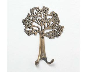 HOMESCAPES Antique Gold Tree Of Life Wall Mounted Double Coat Hook