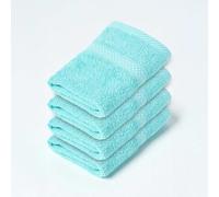HOMESCAPES Aqua Blue Turkish Cotton Set of 4 Face Cloths Flannel Super Soft Thick & Absorbent 500 GSM Towel Heavy Weight for everyday Luxury
