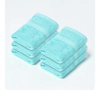 HOMESCAPES Aqua Blue Turkish Cotton Set of 6 Face Cloths Flannel Super Soft Thick & Absorbent 500 GSM Towel Heavy Weight for everyday Luxury