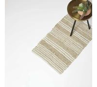 HOMESCAPES Handwoven Natural & Cream Striped Rug 45 x 70 cm Cotton & Jute Small Floor Mat ‘Arlyn’ with Traditional Stripe Pattern