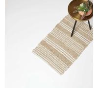 HOMESCAPES Handwoven Natural & Cream Striped Rug 45 x 70 cm Cotton & Jute Small Floor Mat ‘Arlyn’ with Traditional Stripe Pattern