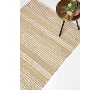 HOMESCAPES Handwoven Natural & Cream Striped Rug 45 x 70 cm Cotton & Jute Small Floor Mat ‘Arlyn’ with Traditional Stripe Pattern