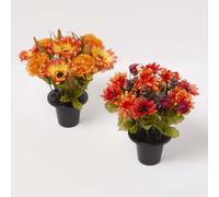 HOMESCAPES Artificial Autumn Flowers in Pot, Artificial Flower Bouquet Set of 2