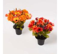 Homescapes Artificial Autumn Flowers In Pot, Artificial Flower Bouquet Set Of 2