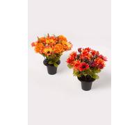HOMESCAPES Mixed Artificial Autumnal Flowers Grave Pot With Sunflowers Foxtail Set of 2 Pots of Realistic Vibrant Red Yellow Orange Fake Flowers Ideal Memorials Decor