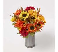 HOMESCAPES Artificial Autumnal Flower Bunch, Mixed Realistic Sunflower Foxtail with Colourful Flowers - Set of 2 Fake Yellow, Red and Orange Flowers For Bouquets, Floral Arrangements and Home Decor