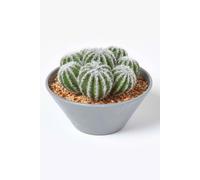 Homescapes Artificial Barrel Cactus Arrangement in Round Grey Pot, 17 cm Tall - Green