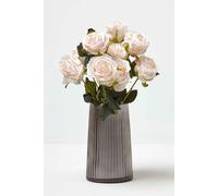 HOMESCAPES Real Touch Artificial White Roses, Realistic Flower Bouquet, 46 cm