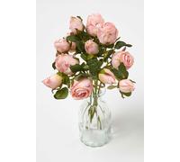 HOMESCAPES Real Touch Artificial Pink Roses, Realistic Flower Bouquet, 37 cm