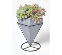 Artificial Cactus Succulent Arrangement Decorative Geometric Grey Pot Homescapes Green One Size