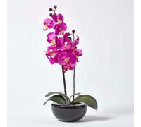 Homescapes Artificial Cerise Pink Handcrafted Oriental Style Orchids In Black Bowl, 54 Cm