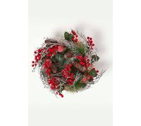 Homescapes Artificial Christmas Wreath Berries, Apples Silver Decoration In Red