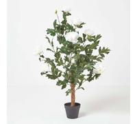 HOMESCAPES Tall artificial Cream Peony Tree in Black Pot 100 cm Faux Decorative Flowers for Indoor Decoration