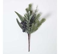 HOMESCAPES Artificial Flowers for Decoration, Fake Greenery Foliage Stem, Realistic Blueberries, Christmas Flowers, Xmas Plastic Faux Floral Arrangements Indoor Home Party Decor - Blue, Green 45cm