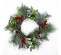Homescapes Artificial Frosted Pinecone Wreath, 50Cm, Winter Snow