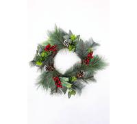 Homescapes Artificial Frosted Pinecone Wreath, 50Cm, Winter Snow In Green Green