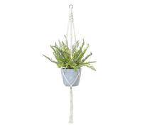 HOMESCAPES Green Fern Artificial Hanging Basket 95cm Long Large Hanging Planter For Indoor and Outdoor Decoration Lifelike Modern Davallia Bullata Plant in Grey Melamine Pot with Rope and Metal Hook