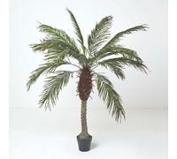 HOMESCAPES Artificial Phoenix Palm Tree 160 cm Tall Fake Green Palm Plant with Wood Effect Raffia Textured Tunk Potted in Black Pot