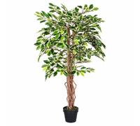 Homescapes Artificial Green Handcrafted Variegated Ficus Tree With Real Wood Trunk, 4 Ft