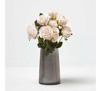 HOMESCAPES Real Touch Artificial White Roses, Realistic Flower Bouquet, 46 cm