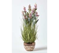 Homescapes Artificial Pink Lavender Plant in Metallic Ceramic Pot, 66 cm Tall - Purple
