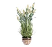 HOMESCAPES White Artificial Lavender Plant with Long Realistic Green Leaves Potted In a Brown & White Ceramic Bowl, 66cm Tall for Indoor Decoration