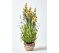 Homescapes Artificial Yellow Lavender Plant in Metallic Ceramic Pot, 66 cm Tall - Yellow