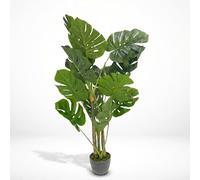 HOMESCAPES Artificial Monstera Tree 100cm (3ft) Large Swiss Cheese Plant - Pack of 2 - Faux Silk Tropical Indoor Houseplant with Pot