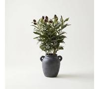 HOMESCAPES Artificial Olive Tree 38cm - Small Faux Olive Tree Indoor - Lifelike Fake Olive Plant in Pot for Home and Office Decor