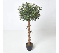 HOMESCAPES Artificial Olive Tree in Black Pot Measuring 4 ft (122 cm) Tall Faux Olive Plant for Indoors with Real Wood Stem