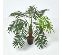 HOMESCAPES Artificial Palm Tree Indoor 70 cm (28") - Faux Potted Palm Plant for Home & Office, Green with Black Pot