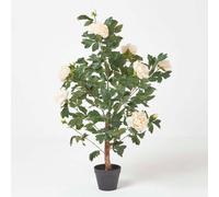 HOMESCAPES Tall artificial Peach Peony Tree in Black Pot 100 cm Faux Decorative Flowers for Indoor Decoration
