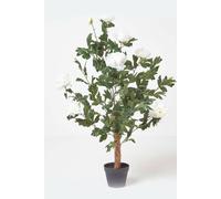 HOMESCAPES Tall artificial Cream Peony Tree in Black Pot 100 cm Faux Decorative Flowers for Indoor Decoration