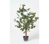 HOMESCAPES Tall artificial Cream Peony Tree in Black Pot 100 cm Faux Decorative Flowers for Indoor Decoration