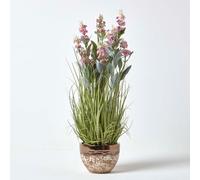 Homescapes Artificial Pink Handcrafted Lavender Plant In Decorative Metallic Ceramic Pot, 66 Cm