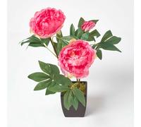 Homescapes Artificial Pink Handcrafted Peonies In Decorative Black Pot, 48 Cm